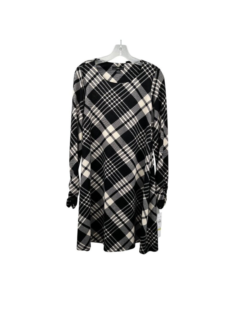 R&K Womens Plaid Shift Dress Long Sleeve Knit Black/White Size 4 New